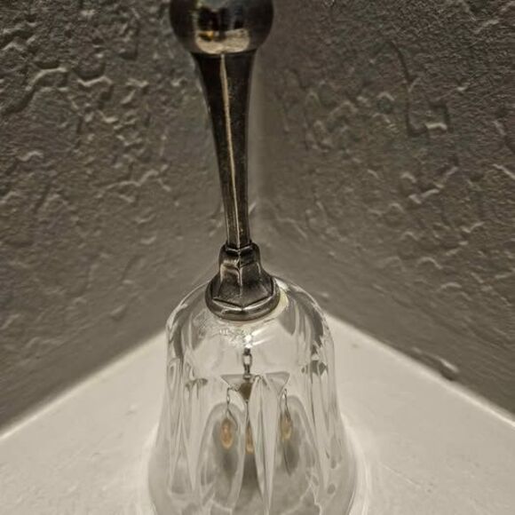 Crystal Collectible Bell Dinner Bell with Silver Plate Handle Made in Italy 7" - Picture 1 of 4